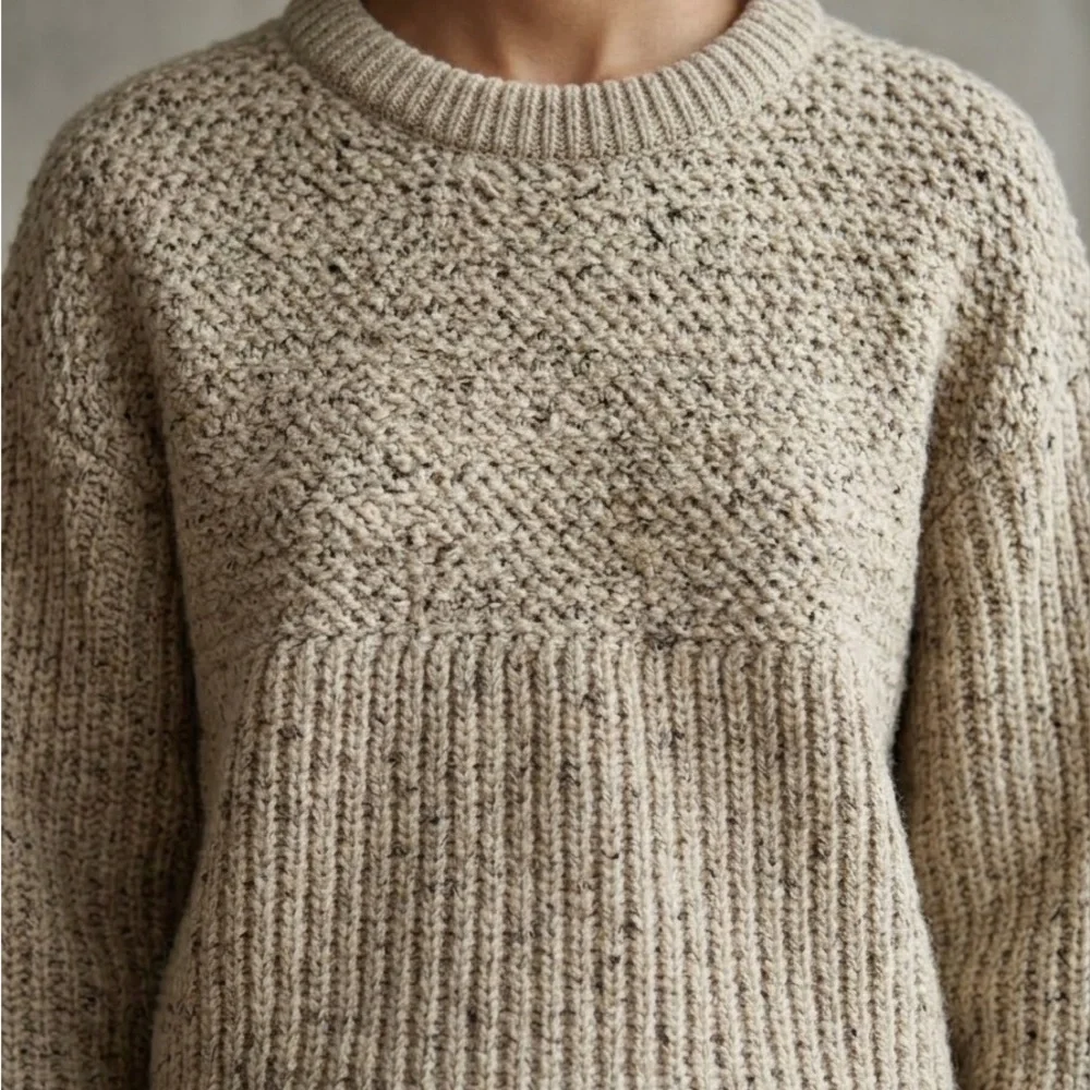 Vintage GRENADIER Mixed-Stitch Tweed Sweater | Oatmeal | Med - Picture 4 of 16